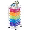 COSTWAY Carrello con 10 Cassetti da Stoccaggio, Cassettiera di Metallo e Plastica, Contenitore Multiuso con Ruote a Freno, per Casa e Ufficio (Multicolore)