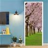 A.Monamour Adesivo Porta Autoadesiva 3D Un Parco Con Filari Di Ciliegi In Fiore Sakura E Prato Verde In Primavera Vinile PVC Adesivi per Porte Interne Pellicola Poster Sticker Murale Parete