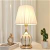 Mengjay Lampada da tavolo in ceramica vintage, Base Sferica,lampada da comodino per soggiorno, camera da letto in tessuto, Luce da lettura, Luce da scrivania, E27 Luce notturna (Bianco)