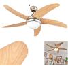 hofstein Ventilatore da soffitto Morino, ventilatore in metallo/legno/vetro in nichel opaco/naturale/bianco, con telecomando e vento su/giù, plafoniera per 2 x E14, IP20, senza lampadina/e