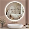 YU YUSING Specchio Bagno Rotondo con Luce LED 50cm, da Parete Retroilluminato, 3 Colori di Luce, Luminosità Regolabili, Interruttore Touch, Antiappannamento, Display dell'Ora, IP44