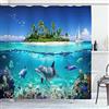 OCEUMACO Tenda Doccia Antimuffa 3D Delfini Pesci Tende Doccia Angolare Tessuto Poliestere Impermeabile 180x180 cm Vasca Bagno Design Sotto Mare Blu Stoffa Lunga Lavabile Lavatrice con Anelli