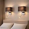 ZMH Lampada da parete per interni, colore nero, con paralume in tessuto a LED, orientabile a 360°, design moderno, E27, illuminazione da parete con interruttore, illuminazione da parete per hotel