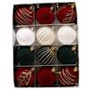 MLordoarf Set di 12 palline floccate, in velluto vintage rosso e oro, decorazione per albero di Natale floccata bordeaux, grandi palline decorative infrangibili da appendere per ghirlande natalizie