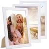 PHOTOLINI Cornici 18x24 cm bianco legno MDF, set di 3 cornici larghe, moderne, plexiglass infrangibile, da tavolo o da parete, accessori extra - per una parete dal look raffinato