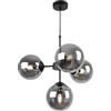 Light Home LH Light-Home Imperia Lampadario a Sospensione - Lampadario per Soggiorno Camera da Letto e Cucina - Lampade a Sospensione in Metallo con Paralume Vetro - E14-4 Luce - Nero Base e Grigio scuro