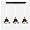 Mengjay Lampade a sospensione Nordico Lampadario, Lampada da soffitto in Metallo, Luci Creativo Forma di Cono in Legno Massello, Lampada da soggiorno Regolabili, 3 E27 Portalampada (Nero,A)