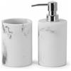 Inbagno Set Accessori Bagno 2 Pezzi Linea Ivy Dispenser Sapone E Portaspazzolino Finitura Effetto Marmo Bianco In Resina Durevole Da Appoggio