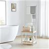 [en.casa] Servomuto con Seduta Appendiabiti (AxLxP) 133 x 40 x 42 cm Indossatore da Camera Portasciugamano con Ripiani Mobile da Bagno in Bambù - Bianco/Effetto Legno