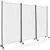 COSTWAY Separé Divisorio Interno 3/4/6 Ante, Paravento da Esterno ed Interno con Piedini, Pannelli Divisori per Ufficio, Salotto e Camera da Letto (Bianco, 3 Pannelli con ruote)