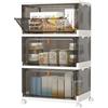 HOMIDEC Scatole Plastica con Coperchio e Ruote, Scatola Portaoggetti Pieghevole, Cassettiera Plastica, 22 L, 3 Unità, Adatto per Riporre Snack, Giocattoli, Libri, Vestiti, Grigio Fumé