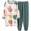 GMAYO Camicia da Notte,Pigiama a Maniche Lunghe Set Cotone Pigiameria Grandi Vestiti Oversize per la casa Stripe Casual Women