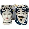 Mondocreazioni Coppia teste di moro regina e re in ceramica decorata stile siciliano vasi moderni gic (12 X H 18 CM, Blu)