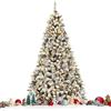COSTWAY Albero di Natale Innevato 180/225 cm, Albero di Natale con 250/450 Luci a LED Bianco Caldo, 600/1010 Rami Folti e Base Metallica, Ideale per Casa, Ufficio e Negozio (225 CM)