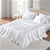 Madison Park Essentials - Set di lenzuola in raso di lusso e setose con lucentezza naturale, tasca profonda 40,6 cm, elastico tutto intorno, biancheria da letto king size, bianco, 6 pezzi