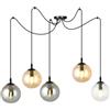 LuceArt Lampadario 5 Luci In Acciaio Nero Con Cavo Lungo E Vetri Multicolor