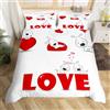 Loussiesd Set di biancheria da letto romantico per San Valentino, 2 pezzi, per culla, con cerniera, per lui e per lei, motivo: cuccioli, cuori e palloncini