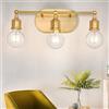 Mengjay Specchio Vintage Nero/Oro a Stile Industriale E27, Luce per Bagno 3 Fuochi, Lampada da Parete in Metallo Retrò 42CM (Oro)