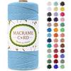 LEREATI Corda Macrame 2mm x 200m, Filo Macrame Cordoncino Cotone Naturale Spago Colorato, Cordino per Borse Uncinetto, Arazzo da Parete, Fai da Te Artigianato, Decorazioni (Cielo Blu)