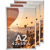PHOTOLINI Cornici A2 42x59,4 cm argento legno MDF, set di 3 cornici per poster, plexiglass infrangibile, da parete, accessori extra inclusi - per foto, immagini e poster