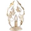 Be-Light Lumetto Shabby 1 Luce Ferro Battuto Avorio E Oro Con Foglie E Cristalli