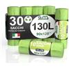 G.M. DISTRIBUZIONE GM 30 Sacchi Spazzatura Verdi 90x120 cm Biodegradabili x Umido, Resistenti, 130 litri, Sacchetti Bio Compostabili x Ristoranti, Buste Immondizia per Rifiuti Organici, 3 Rotoli da 10 buste immondizia