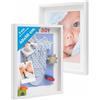 PHOTOLINI 3D cornici 40x50 cm bianco, cornice profonda con vetro e passe-partout, set di 2 cornici per oggetti fino a 3 cm di profondità, legno MDF - perfetta per il fai da te e come regalo