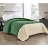 IlGruppone Trapunta Invernale In Tessuto Sherpa Flanellato Caldo Piumone In Morbida Microfibra Effetto Velluto Bicolore Coperta Flannel Un Lato Tinta Unita Un Lato Fasciato - Verde-Panna - Matrimoniale
