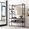 [en.casa] Organizzatore Guardaroba Porta Abiti da Camera Appendiabiti da Terra 180 x 120 x 40 cm Mobile per Cabina Armadio con Ripiani MDF e Asta Barra - Color Noce/Nero