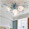 meibeileil Plafoniera Led Soffitto Di Stile Country,Lampadario Con Paralume In Vetro Rose Ceramica Rosa,Lampadari Dal Design Floreale Vintage Per Soggiorno Camera Da Letto Ristorante,4Luci Blu