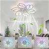 Luyaim RGB Fiori Lampadario Ventilatore Con Telecomando Motore DC Reversibile Silenzioso Camera Da Letto Plafoniera Con Ventilatore Design Soggiorno Dimmerabile, 6 Luci, 6 Velocità, Funzione Memoria