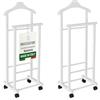 OWIJI Indossatore Appendiabiti Legno Faggio Bianco Set 2 Pezzi Rotelle Servo Muto Doppio Dimensioni 45 x 30 x 95 cm Appendiabiti Vestiti Camera Letto Cabina Armadio Grezzo