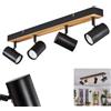 hofstein Plafoniera Gesteira HOFSTEIN, lampada da soffitto a 4 luci in metallo/legno nero/marrone scuro, moderna stile boho, paralumi regolabili, GU10, sala pranzo, soggiorno, cucina, camera letto