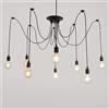 iDEGU Lampadario a Sospensione, Retrò Industriale Lampada da Soffitto con 8 Bracci a Stile Ragno Creativo DIY Lampada a Sospensione Vintage con Attacco E27 per Soggiorno Camera da Letto, 150CM, Nero