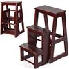 GIANTEX 2 in 1 Scaletta e Sgabello Legno, Sgabello Scala Pieghevole, a 3 Gradini, Portata di 150 kg, Richiudibile e Salvaspazio, Ideale per Soggiorno/Studio/Ufficio, 38,5x57x66 cm, 2 Colori