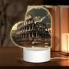 PHAYAH Remains of The Roman Colosseo Pattern Cuore Luci notturne decorative con spina USB Lampada da tavolo con 3 modalità di luce regolabile per camera da letto, soggiorno, bar