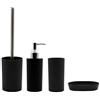 BM 4044 Set di Accessori da Bagno in Plastica, Set Accessori Bagno Completo 4 Pezzi, Dispenser, Portaspazzolino, Portasaponetta, Portascopino Nero