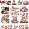 WANDIC 3 fogli di adesivi trasferibili natalizi, per mobili, motivo albero di Natale con gatto, per fai da te, scrapbooking, decorazioni natalizie, 15 x 30 cm