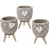 Doni Bomboniere Set 6PZ Vaso in Terracotta con Piedistallo in Legno e Cuore Decoro - Porta Piantine Succulenti Cactus - Regalo Bomboniere Evento