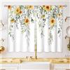 oolygoo - Tende corte per finestre di bagno e cucina, per piccole finestre, motivo: foglie di eucalipto e girasoli, giallo e verde salvia, 66 x 91,4 cm