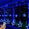 HULX Luci per tende a LED, 2.5m x 0.9m 138 LED 12 Stelle per Tende da Finestra con Luci a Forma di Stella con USB Remoto per il Matrimonio di Natale (Blu)