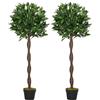 Outsunny Set di 2 Alberi di Alloro in Vaso, Piante Finte in Plastica Altezza 120cm per Interni ed Esterni
