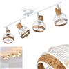 hofstein Lampada a soffitto Bariloche, lampada regolabile in metallo/legno/corda di canapa in bianco/cromo/natura, 4 luci, paralumi girevoli e orientabili, E27, ottica a traliccio, senza lampadina/e