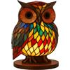 QIAOIDEA Lampada da tavolo a forma di gufo saggio, in resina di vetro colorato, luce notturna per camera da letto e soggiorno, alimentata tramite USB, lampada a LED per comodino, decorazione per la