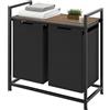tectake® Cesto per Biancheria con Ripiano Effetto Legno, Cesto Portabiancheria con Sacchi Estraibili, Porta Biancheria con Struttura in Acciaio, Regolabile, Design Industriale - 34x74x72 cm