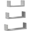 vidaXL Mensola da parete 3 pezzi, vano portaoggetti, soggiorno, cucina, ufficio, camera da letto, scaffale, libreria, decorativa, grigio cemento