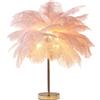 DUNMW Lampada da tavolo creativa con piume di struzzo rosa, lampada da comodino di lusso ed elegante, luce notturna per soggiorno, camera da letto, decorazione domestica