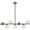 KCO Illuminazione Nero e Ottone Lampadario Lampadario 7 Luce Vetro Trasparente Bolla Lampadario Moderno Grande Globo Sputnik Lampadari Fattoria Oro Lineare Cucina Pendente Illuminazione
