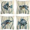 Vgzsyomqib Oceano Blu Beige Federe Cuscini Quadrati 40x40 Tema Animali Mare Fodere Cuscini Estivi Lino Federa Cuscino da Esterno Set 4 Pesci Tartaruga Copricuscini per Divano Arredo Salotto