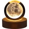 TITA-DONG Lampada da Notte a Sfera di Cristallo 3D per Bambini Lampada da Notte a Sfera di Vetro con Base in Legno Decorazione da Tavolo Fantasy Presente Spazio Crsytal Ball LED Galaxy Planet Nightlight(Luna)